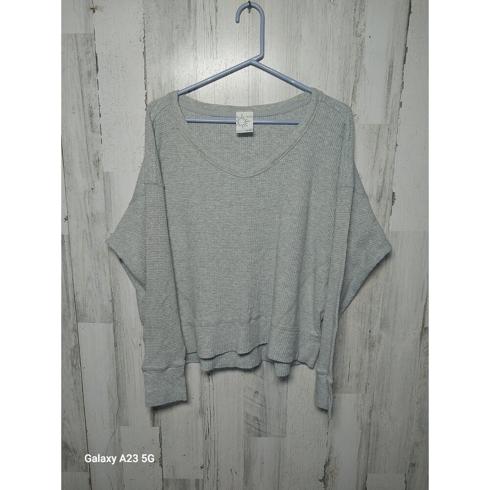 Offline By Aerie Waffle Oversized Shirt Womens Small Gray V Neck Casual Cozy